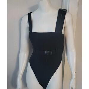 Poster Grl Dolls Kill Womans NWT Black Bodysuit Buckle Sz. S Belted Poster Girl